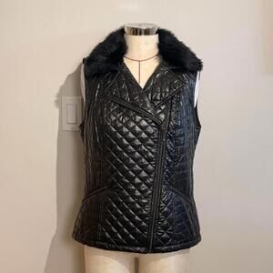Talbots Qulited Puffer Vest With Removable Faux‎ Fur Collar Women's M Black